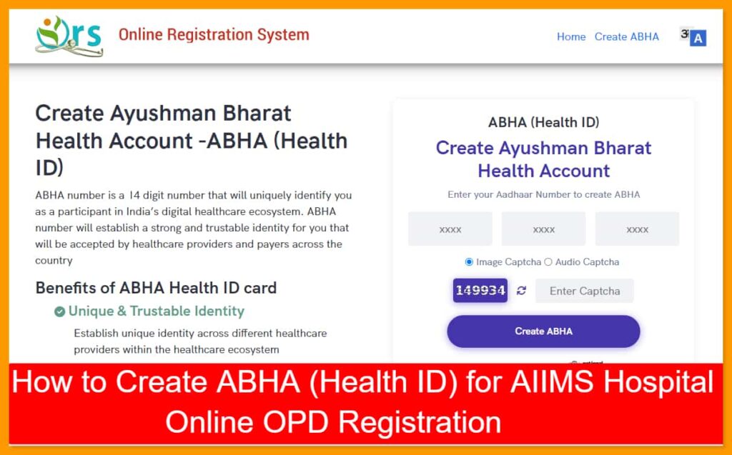 How to Create ABHA (Health ID) for AIIMS Hospital Online OPD Registration